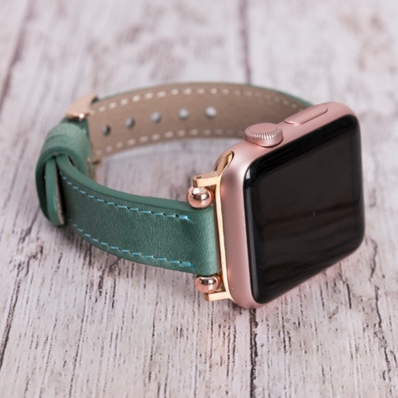 Green Premium Leather Apple Watch Band - Picture 1 of 8